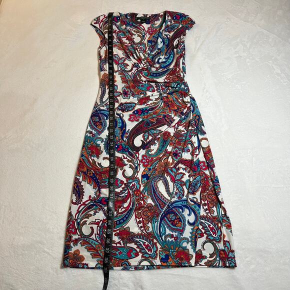 Lauren Ralph Lauren V-Neck Cap Sleeve Paisley Print Ruched Sheath Dress Size 2 - Picture 11 of 11
